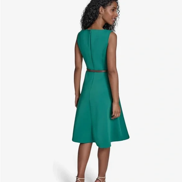 NWT Calvin Klein Midi Sleeveless Scuba Dress with Belt Sz 10 - Picture 2 of 10